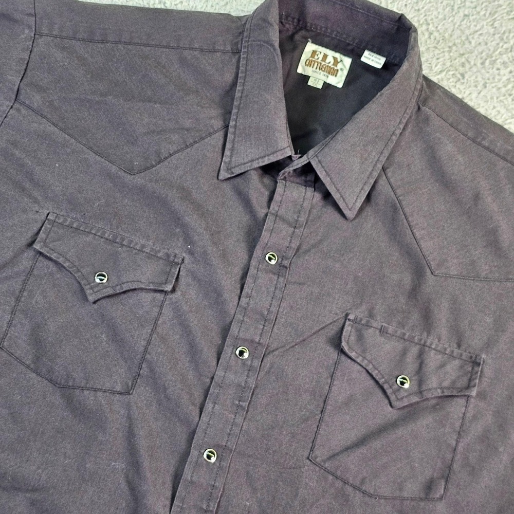 Ely Cattleman Shirt Mens 2XL Gray Solid Short Sleeve Western Snap Button-Up